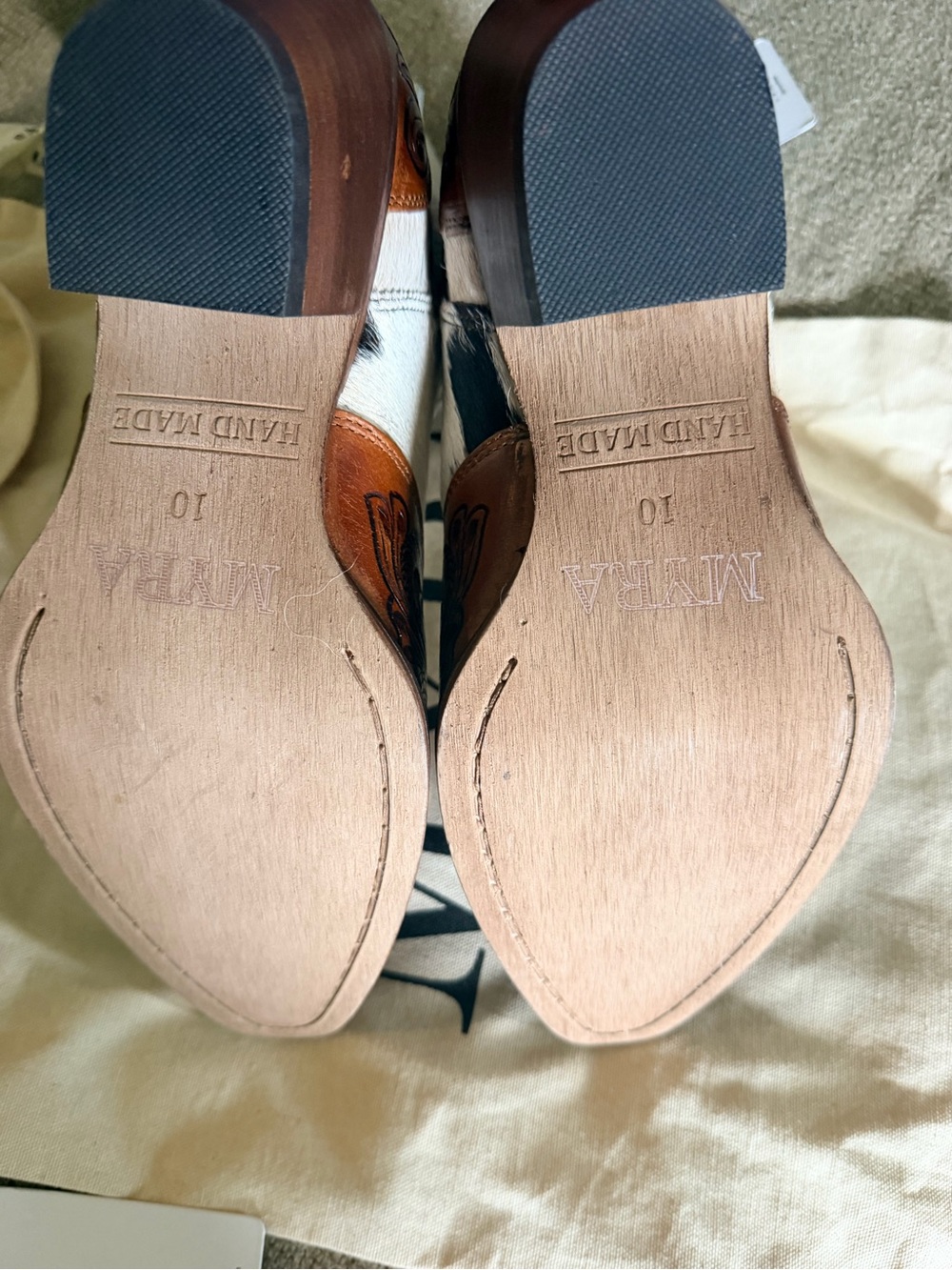 Myra Bag White Speckled Cowhide & Cognac Tooled Leather Ankle Boots - Picture 3 of 3